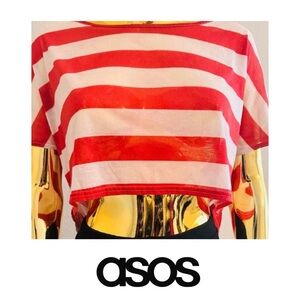 ASOS Red and White Striped Crop Top, US Size 6